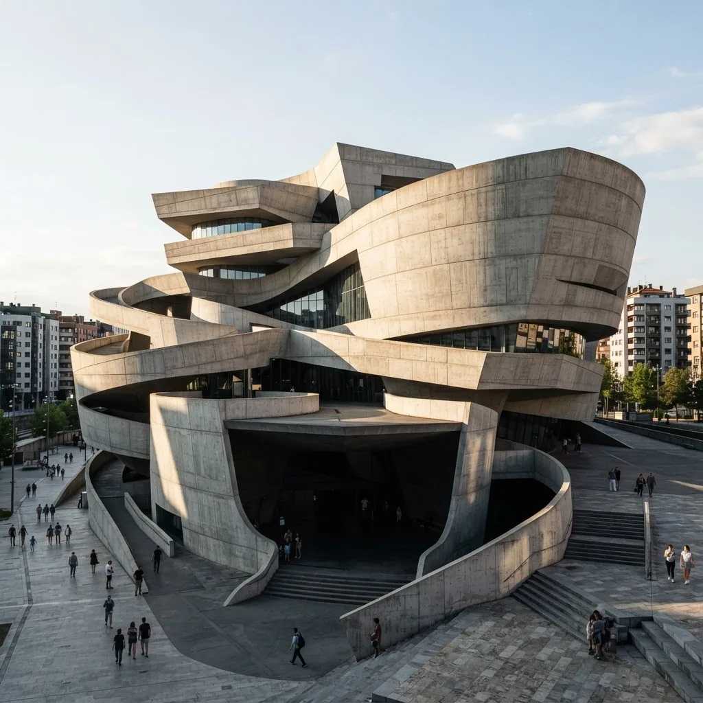 Contemporary culture center with concrete forms